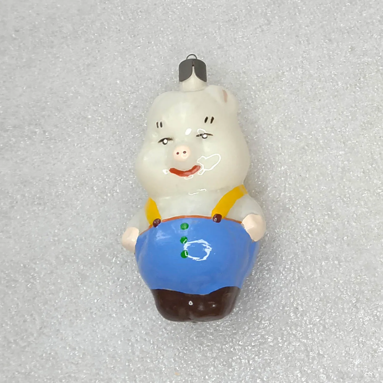 OOAK Originally Restored Pig in Suspenders Glass Ornament Unique Custom Art USSR