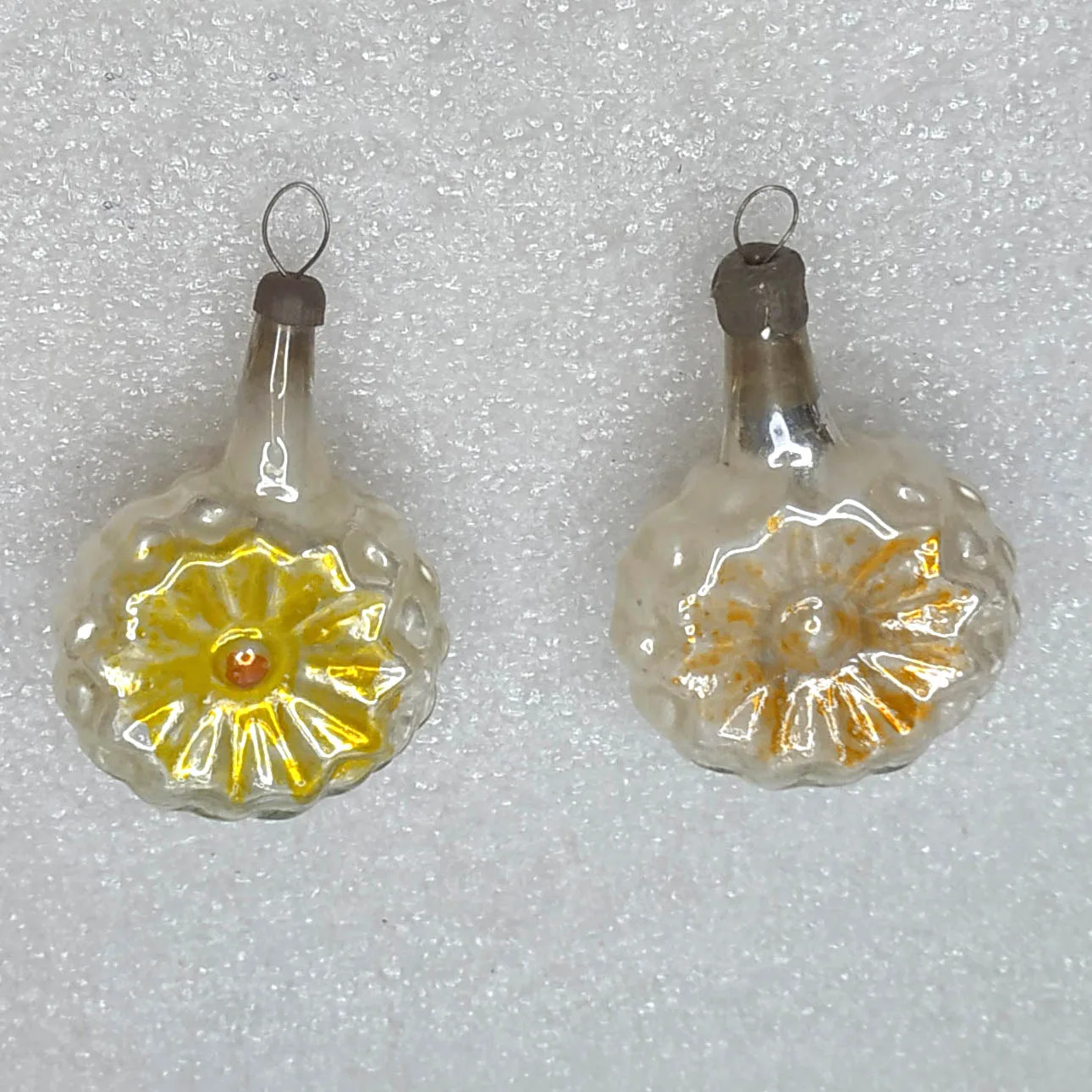 Set of 2 Vintage Glass Christmas Ornaments USSR Flowers 1950s