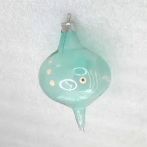 Vintage Soviet Glass Christmas Ornament Turquoise Fish Hand Painted Tree