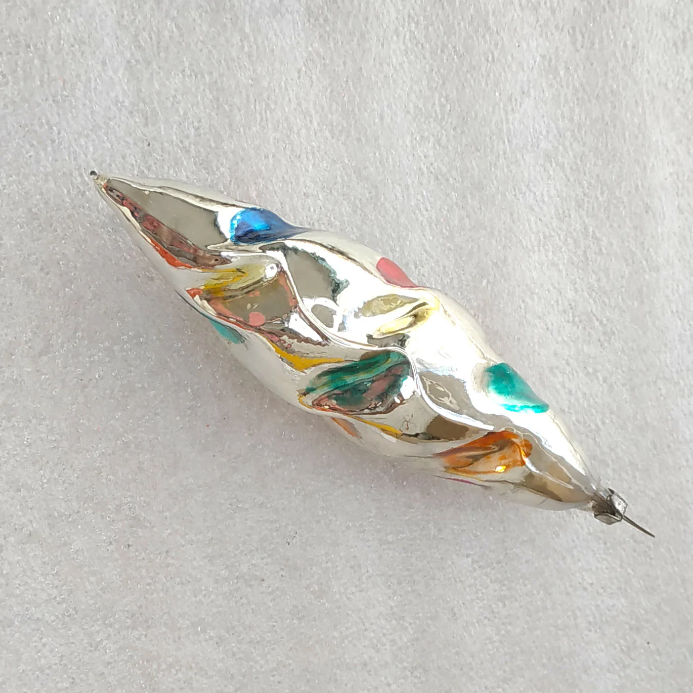 Vintage Soviet Glass Icicle Christmas Tree Ornament Silver Multicolor Spots