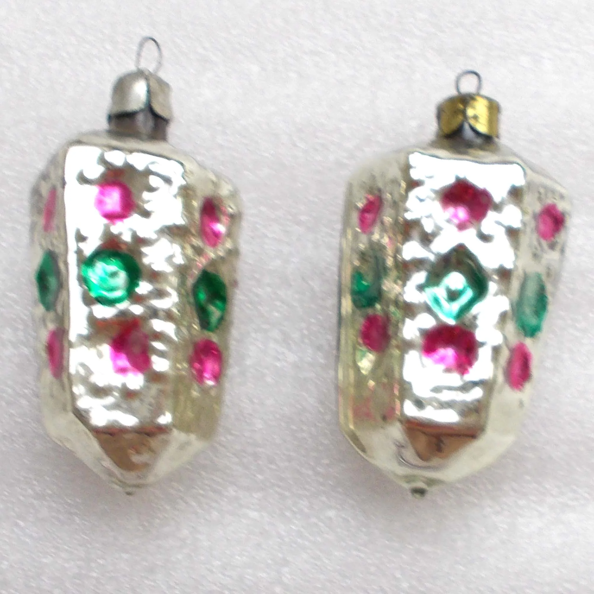 Set of 2 Antique Vintage USSR Glass Christmas Ornaments Traffic-light
