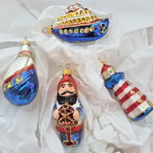 Set of 4 Ukrainian Glass Christmas Ornaments Sea Set