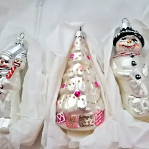 Set of 3 Ukrainian Glass Christmas Ornaments Snowman