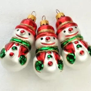 Set of 3 New Modern Ukrainian Glass Christmas Ornament Snowmen