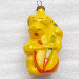 Vintage Glass Christmas Ornament Dog with Cello / Bassoon USSR 1950s