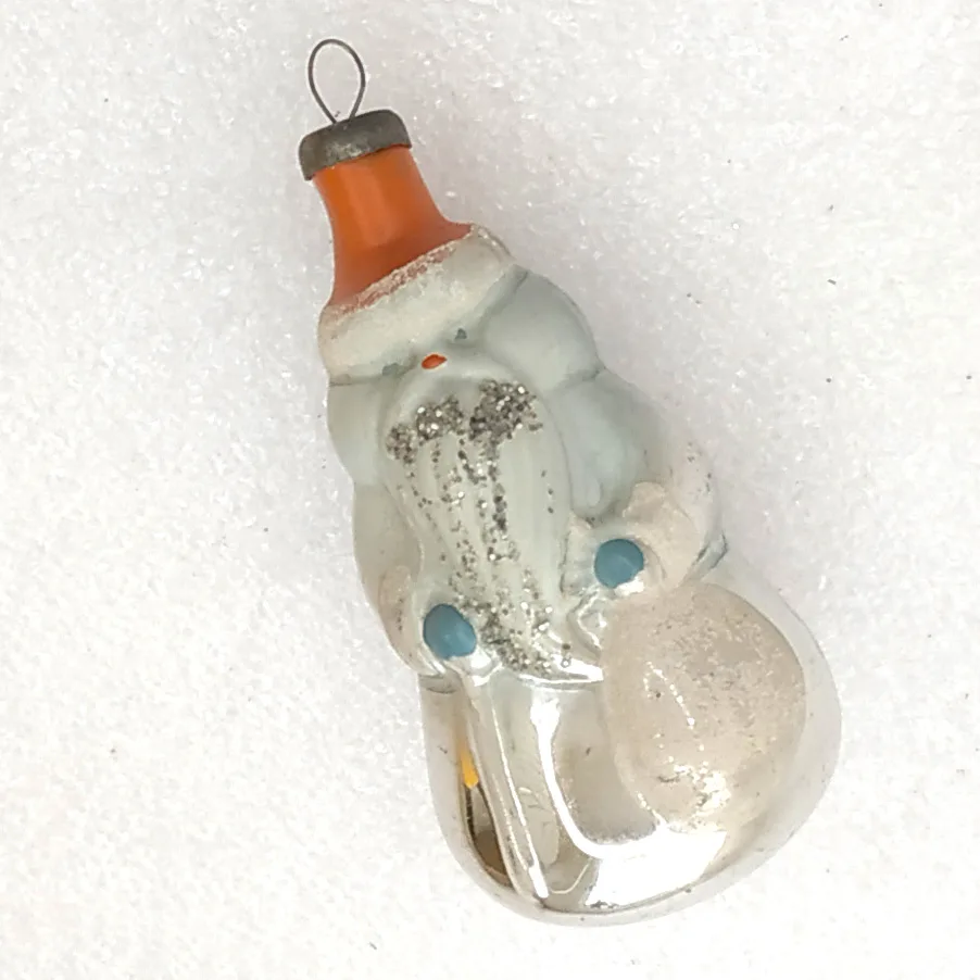 Antique Vintage Silver Glass Christmas Ornament USSR Santa Claus