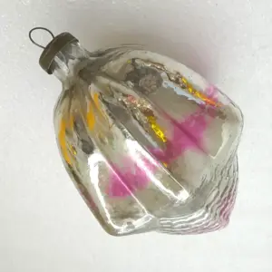 Antique Vintage Silver Glass Christmas Ornament USSR Old Flower