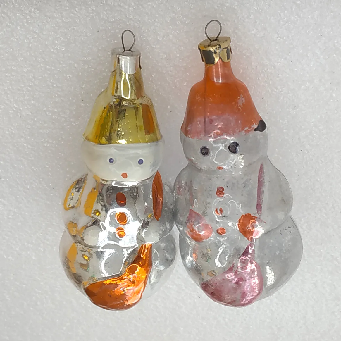 Set of 2 Antique Vintage Glass Christmas Ornaments USSR Snowmen
