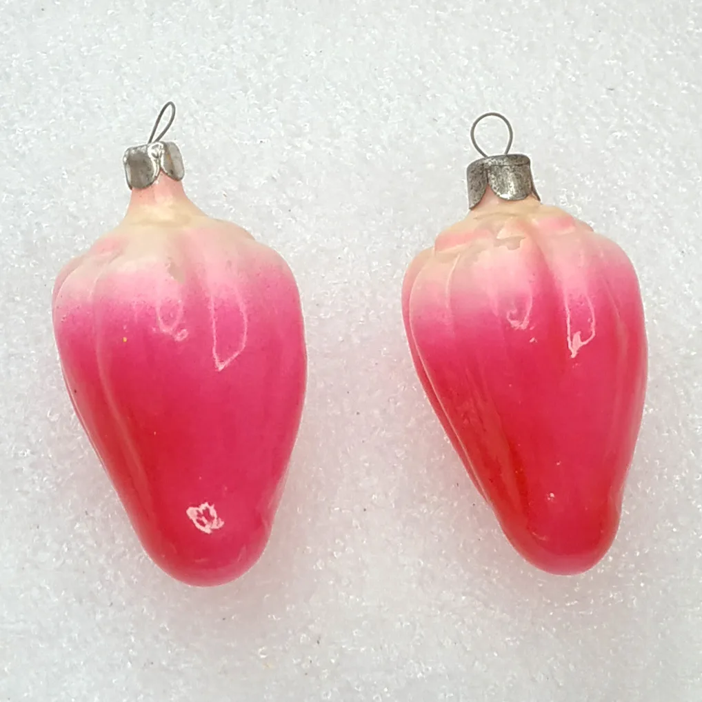 Set of 2 Vintage Christmas Glass Ornaments Tree USSR Antique Paprika