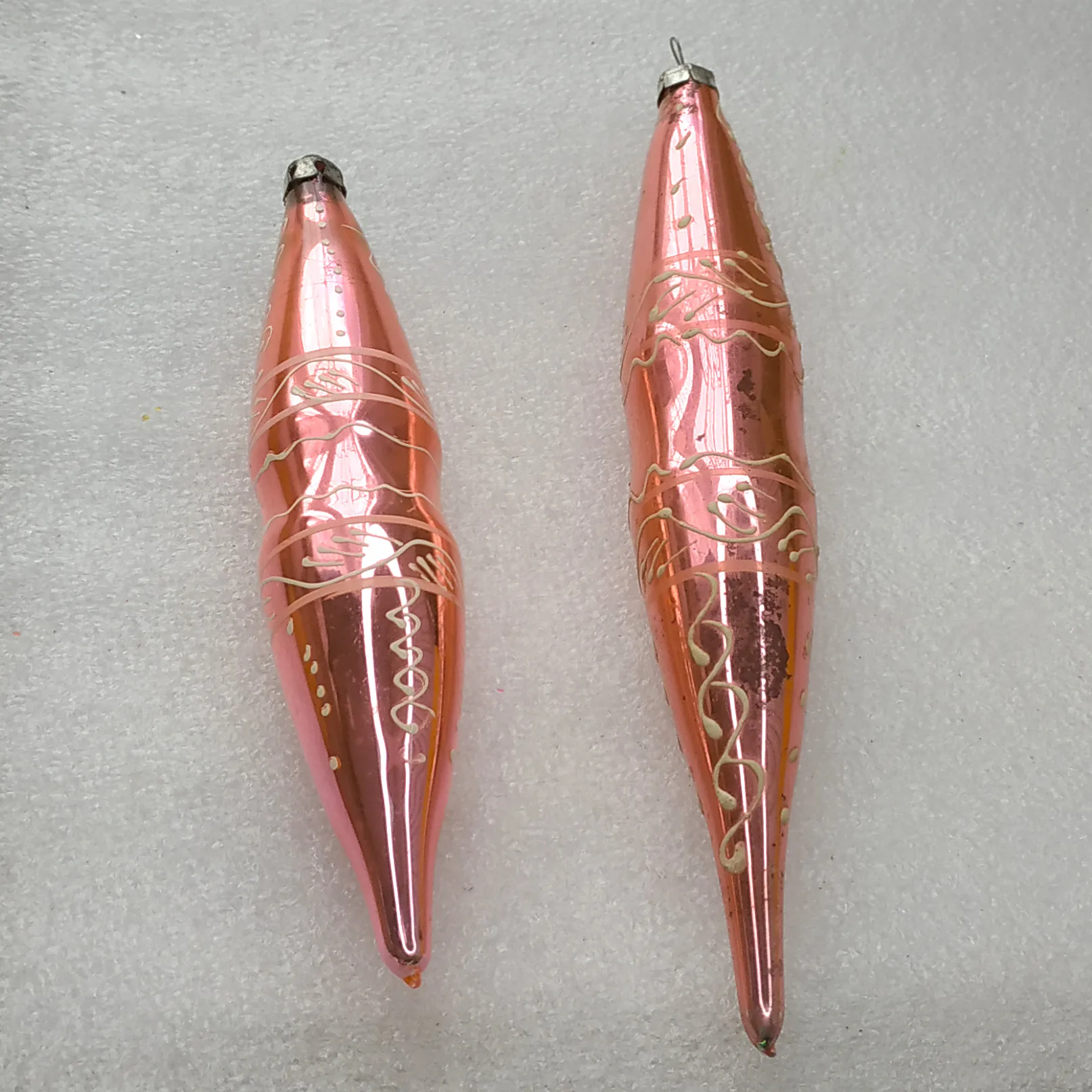 Set of 2 Vintage Christmas Glass Ornaments Tree USSR Antique Icicles