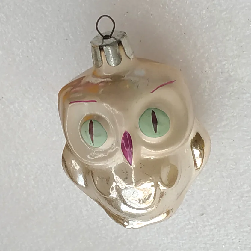 Vintage Silver Glass USSR Antique Christmas Ornament Decor Owl Bird Figural Toy