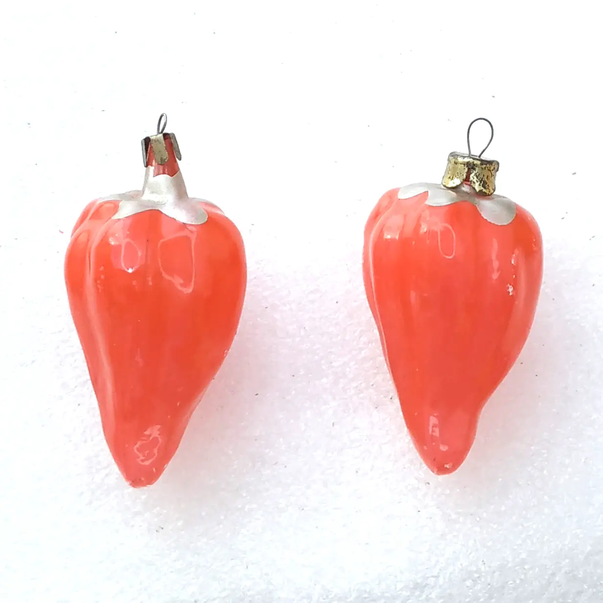 Set of 2 Vintage Christmas Glass Ornaments Tree USSR Antique Paprika