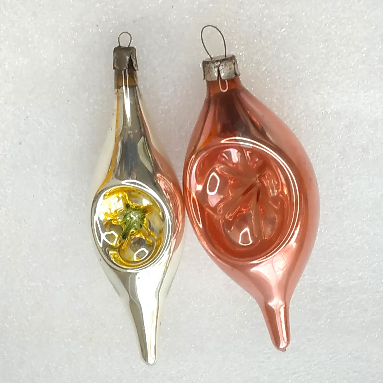 Set of 2 Vintage Christmas Glass Ornaments Tree USSR Antique Lanterns