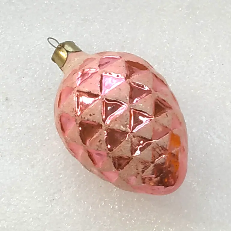 Vintage Christmas Glass Ornament Tree USSR Antique Pink Cone