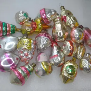 Set of 19 Antique Vintage Silver Glass Christmas Ornaments USSR