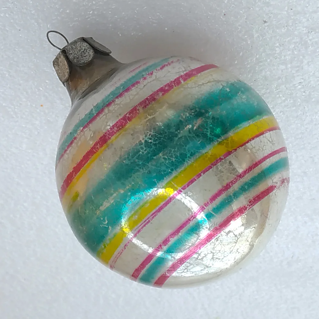 Antique Vintage Silver Glass Christmas Ornament USSR Old Ball