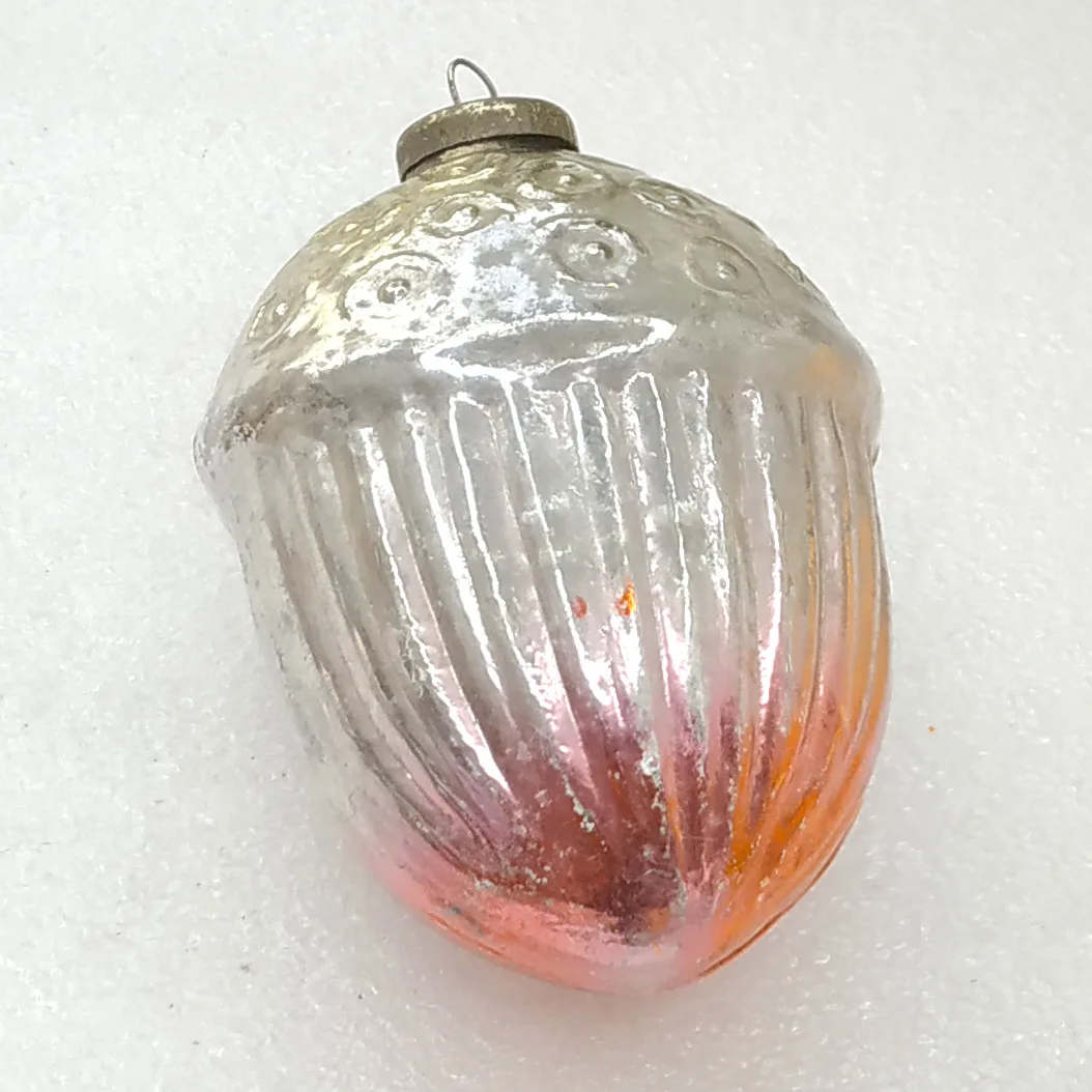 Antique Vintage Silver Glass Christmas Ornament USSR Old Acorn