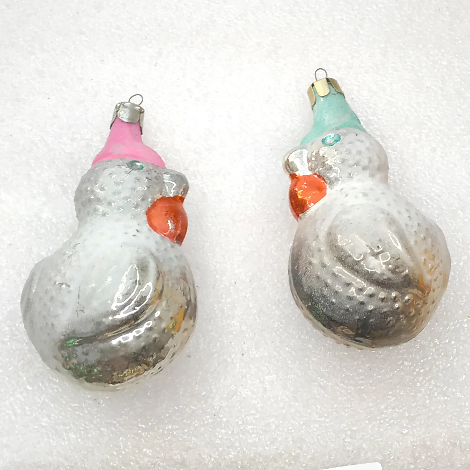 Set of 2 Antique Vintage Glass Christmas Ornaments USSR Turkeys