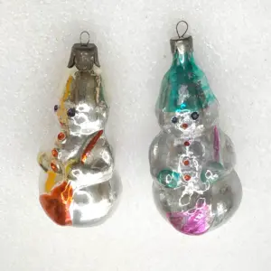 Set of 2 Antique Vintage Glass Christmas Ornaments USSR Snowmen