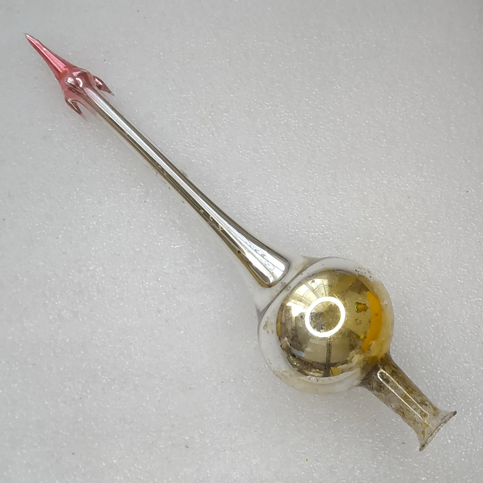 Antique Vintage Silver Glass Christmas Ornament USSR Rocket on Top