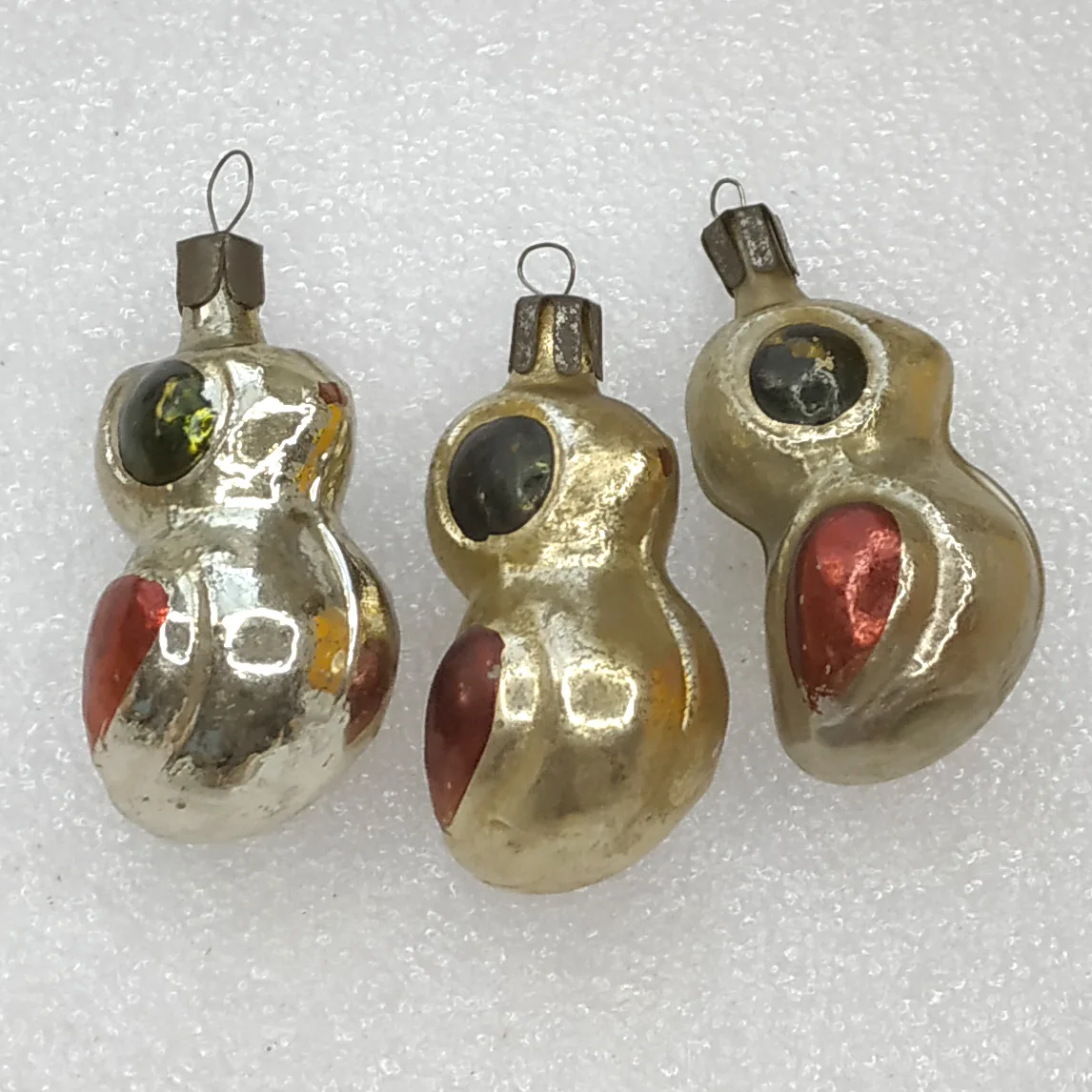 Set of 3 Antique Vintage Silver Glass Christmas Ornaments USSR Bugs
