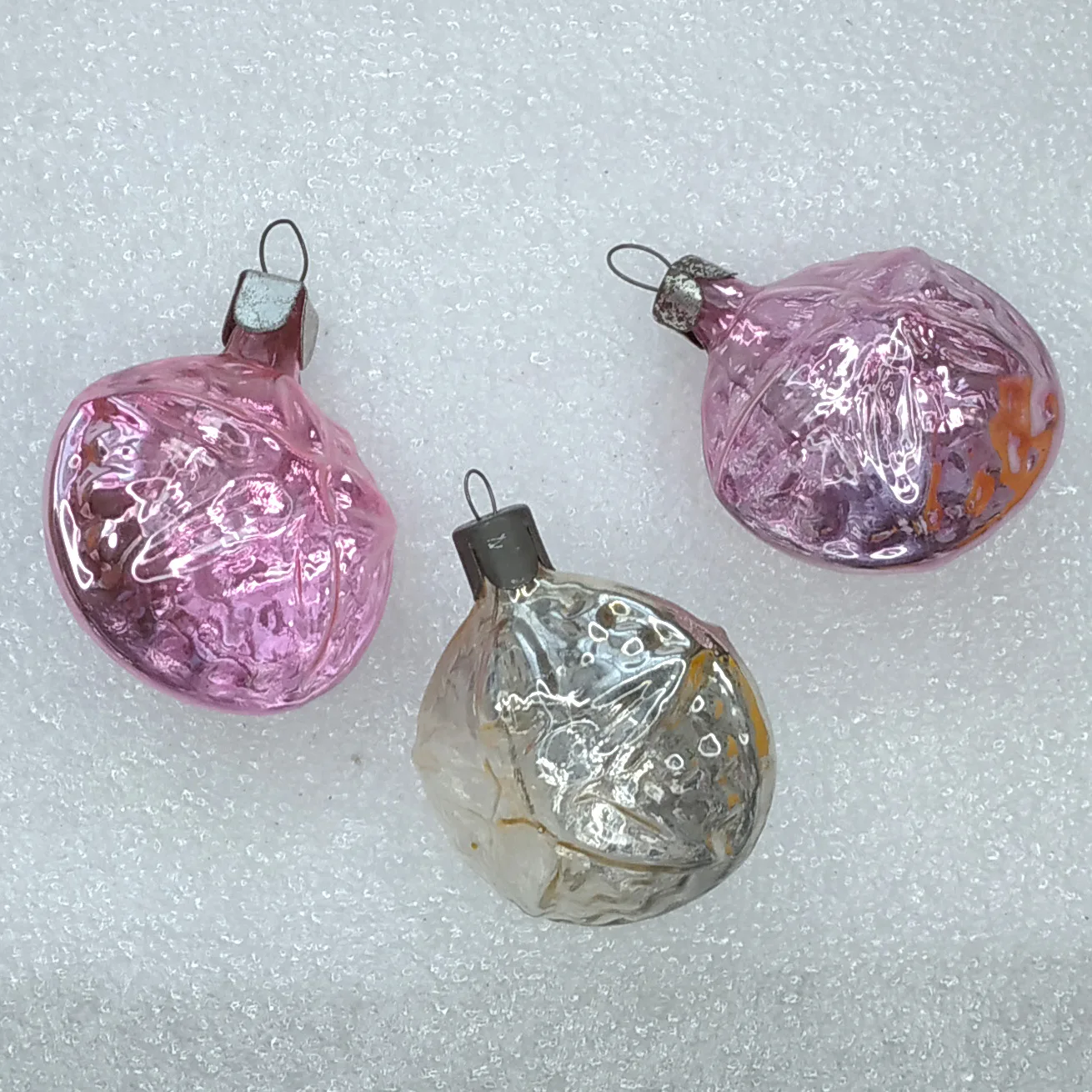 Set of 3 Antique Vintage Silver Glass Christmas Ornaments USSR Stars