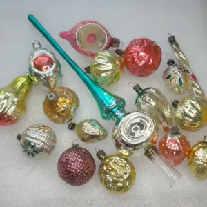 Set of 17 Antique Vintage Silver Glass Christmas Ornaments USSR
