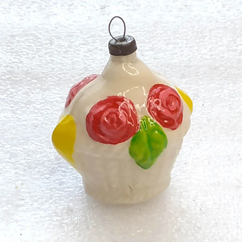 Vintage Glass Christmas Ornament USSR Uniquely Restored Basket