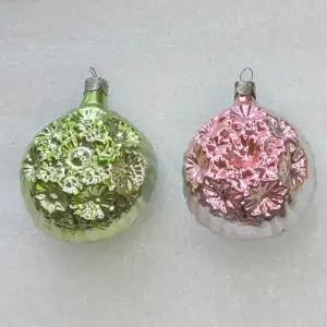 Set of 2 Vintage Silver Glass Christmas Ornaments USSR Snowflakes