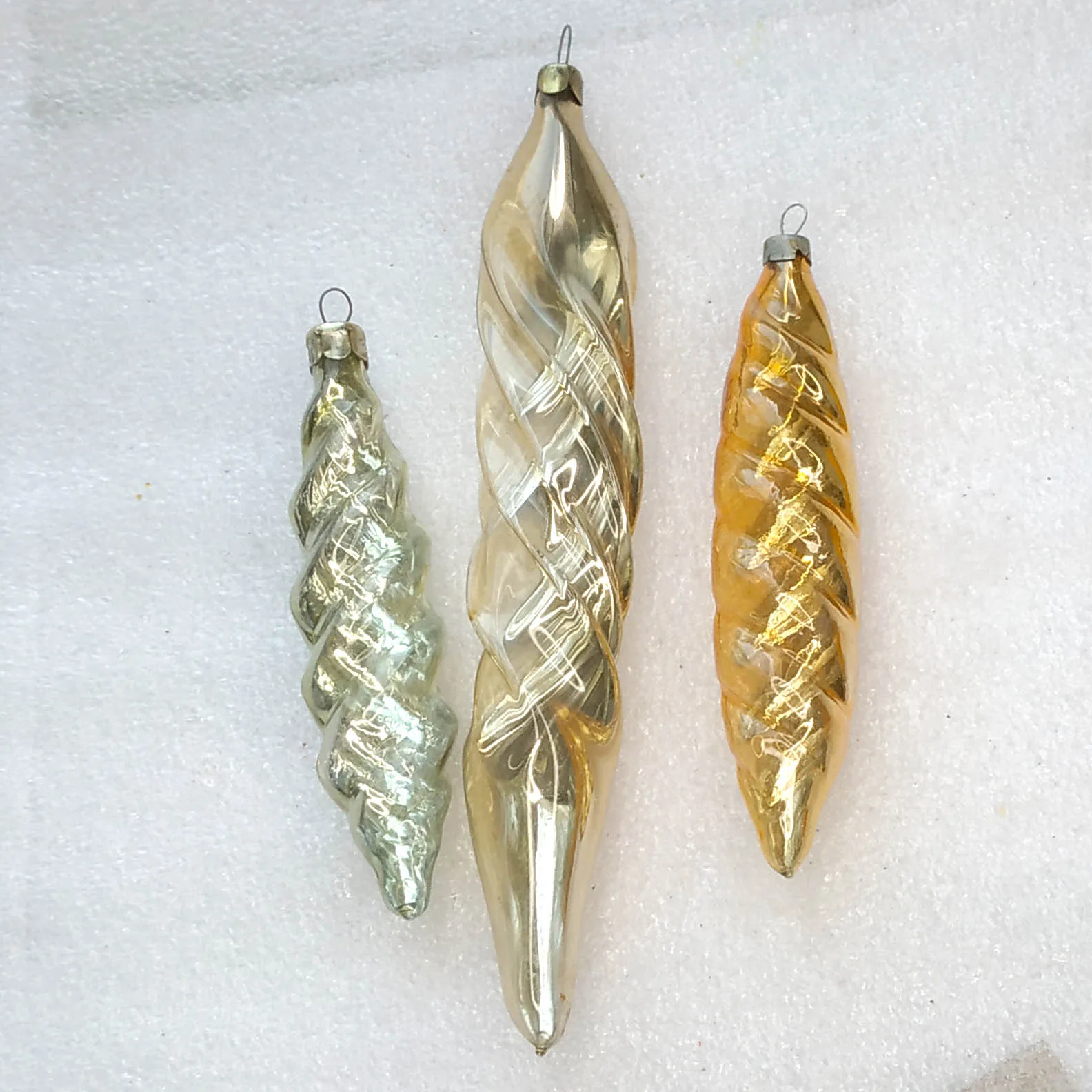 Set of 3 Vintage Silver Glass Christmas Ornament USSR Icicles