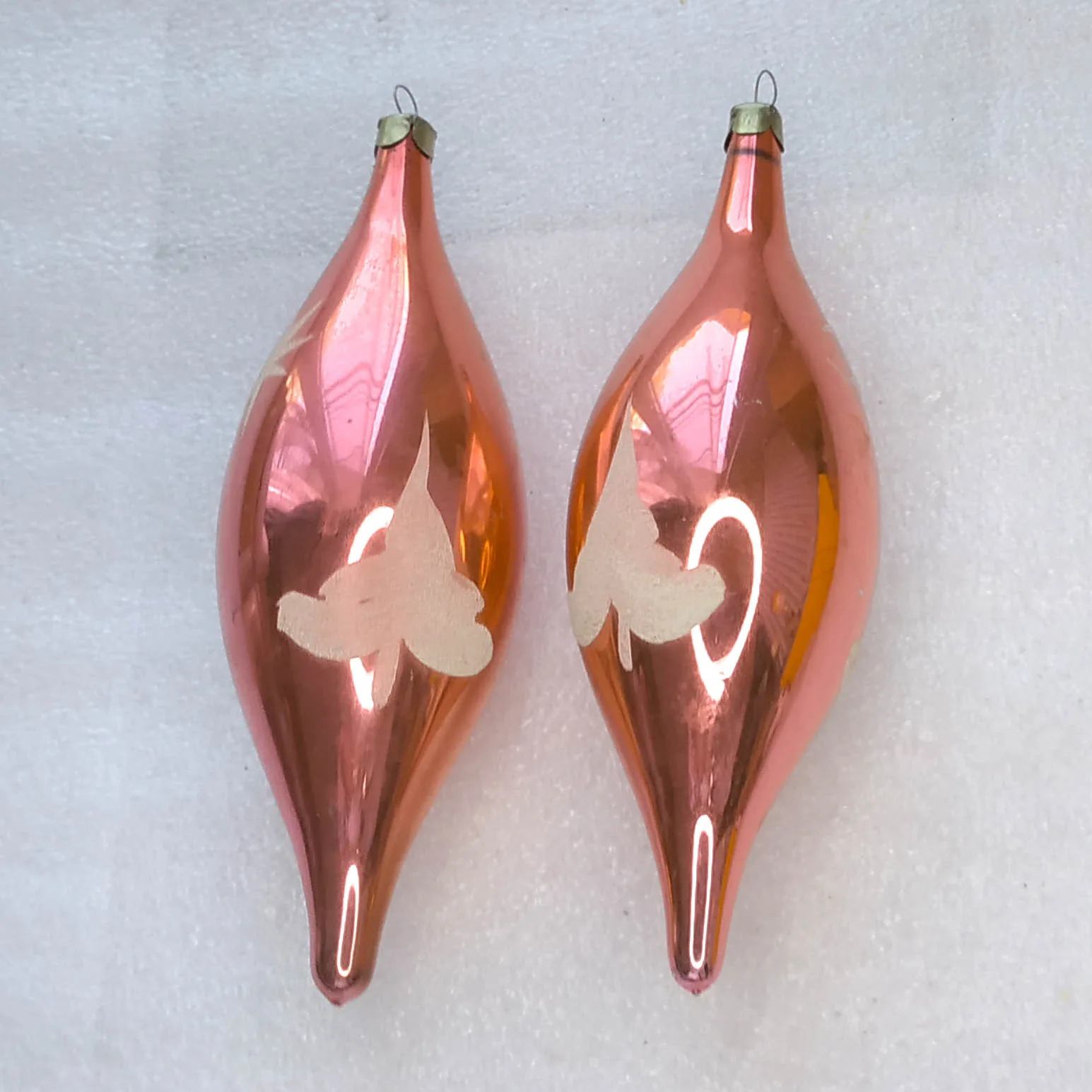 Set of 2 Vintage Silver Glass Christmas Ornament USSR Icicles