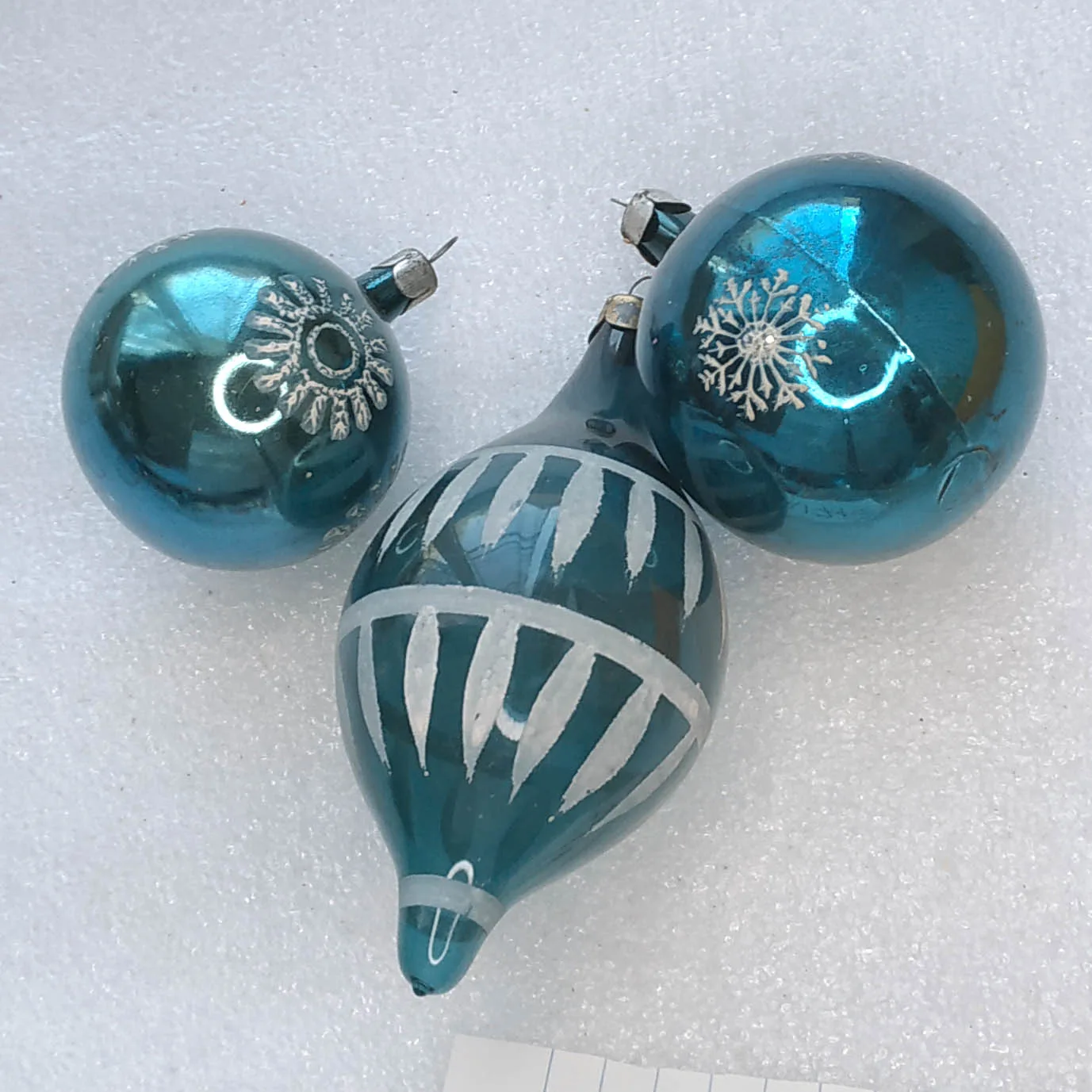 Set of 3 Vintage Silver Glass Christmas Ornaments USSR Tree Toy Decor
