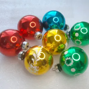 Set of 7 Vintage Silver Glass Christmas Ornament GDR Balls