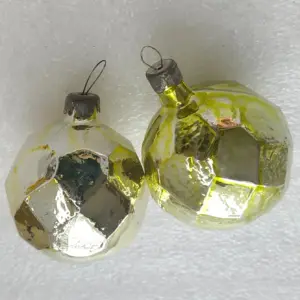 Set of 2 Vintage Silver Glass Christmas Ornaments USSR Decor Polyhedra