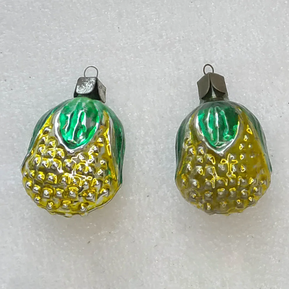 Set of 2 Vintage Silver Glass Christmas Ornaments USSR Old Flowrs