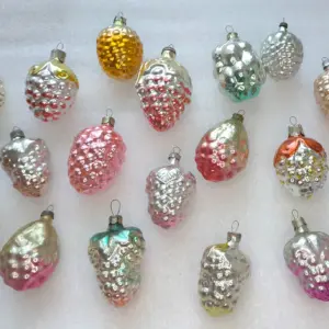 Set of 18 Vintage Mercury Glass Christmas Ornaments USSR Tree Antique Decor Grapes