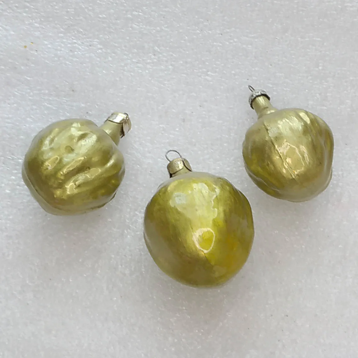 Set of 3 Vintage Glass Christmas Ornaments USSR Tree Antique Decor Gold Nuts