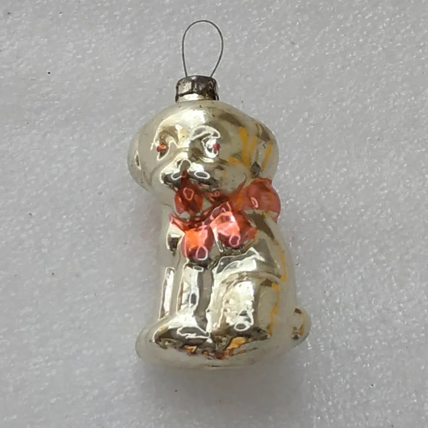 Vintage Silver Glass Christmas USSR Ornament Antique Decor Puppy