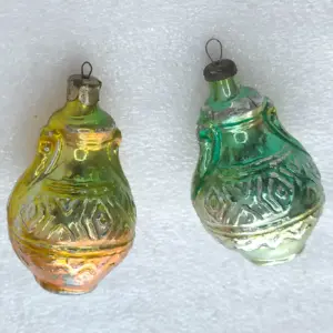Set of 2 Vintage Silver Glass Christmas USSR Ornaments Antique Jugs