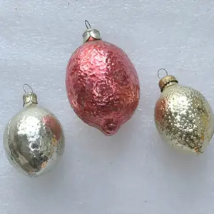 Set of 3 Vintage Silver Glass Christmas USSR Ornaments Antique Lemons