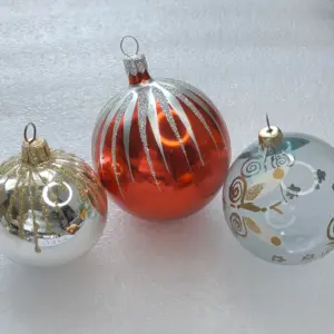 Set of 3 Ukrainian Silver Glass Christmas Ornaments Decor Balls