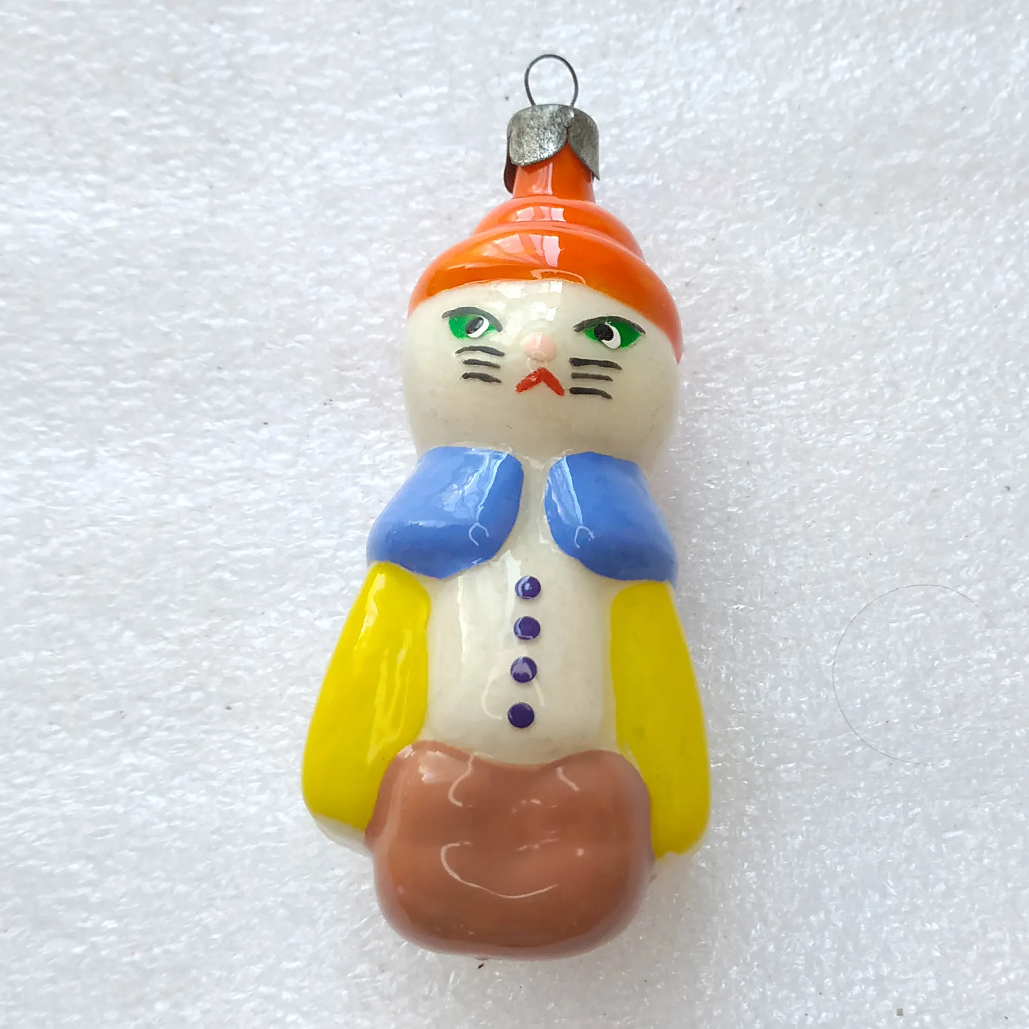 Vintage Glass Christmas USSR Ornament Antique Cat in Boots