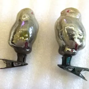 Antique Vintage Glass USSR Christmas Ornament Decor Chicken 2 Bird Figural Set