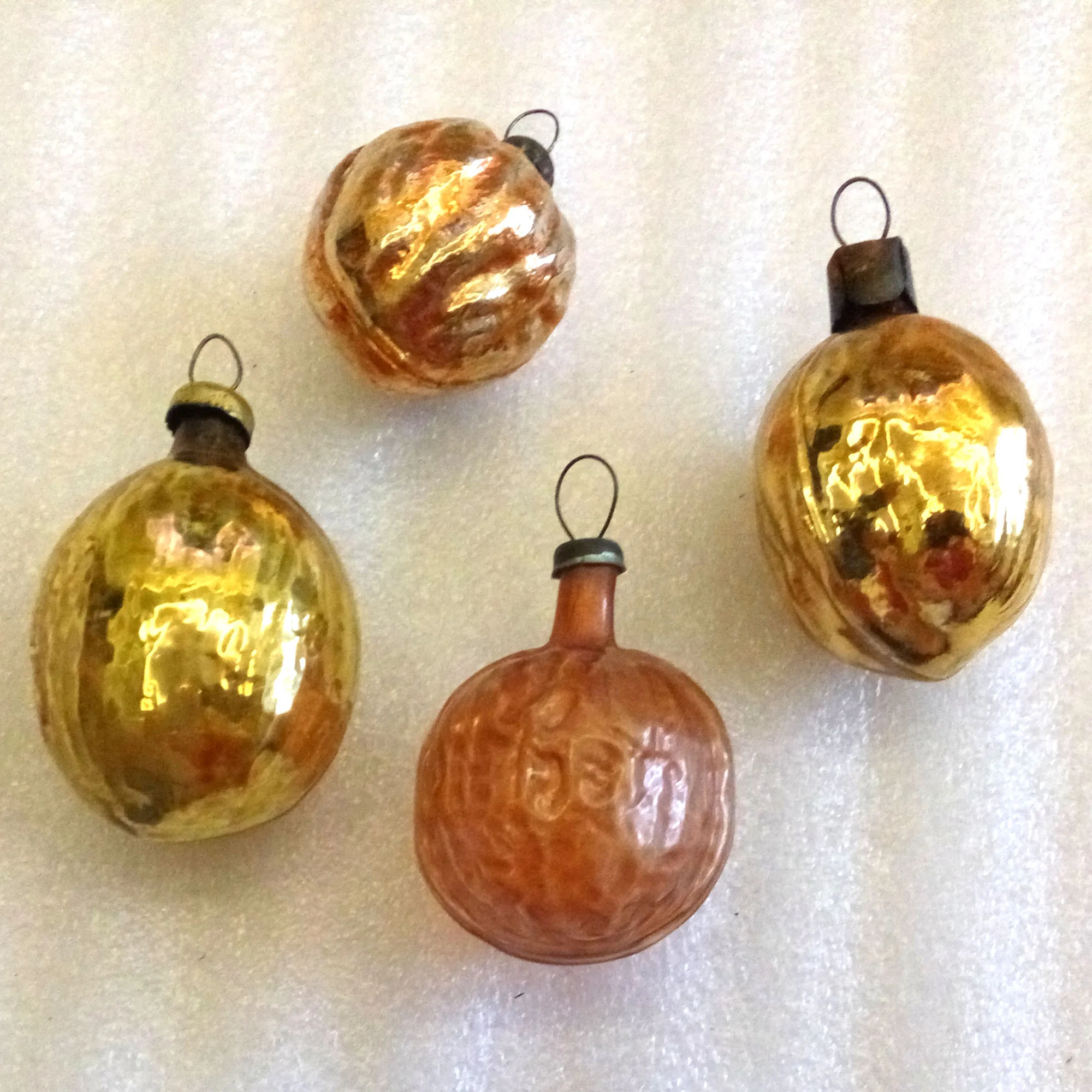 Set of 4 Vintage USSR Glass Christmas Ornaments Old Nuts
