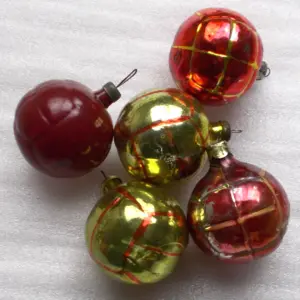 Set of 5 Vintage Ukrainian Glass Christmas Ornaments Balls