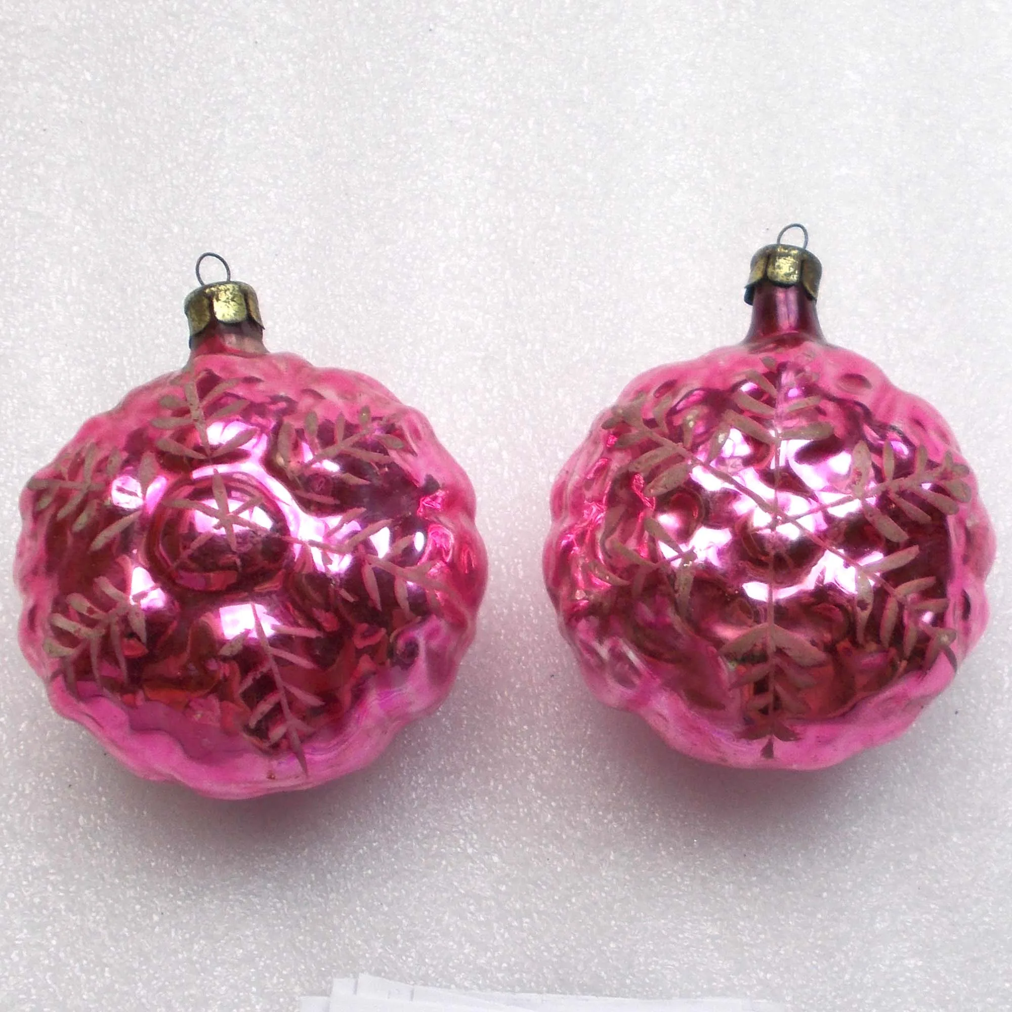 Set of 2 Antique Vintage Glass USSR Christmas Ornaments Snowflakes