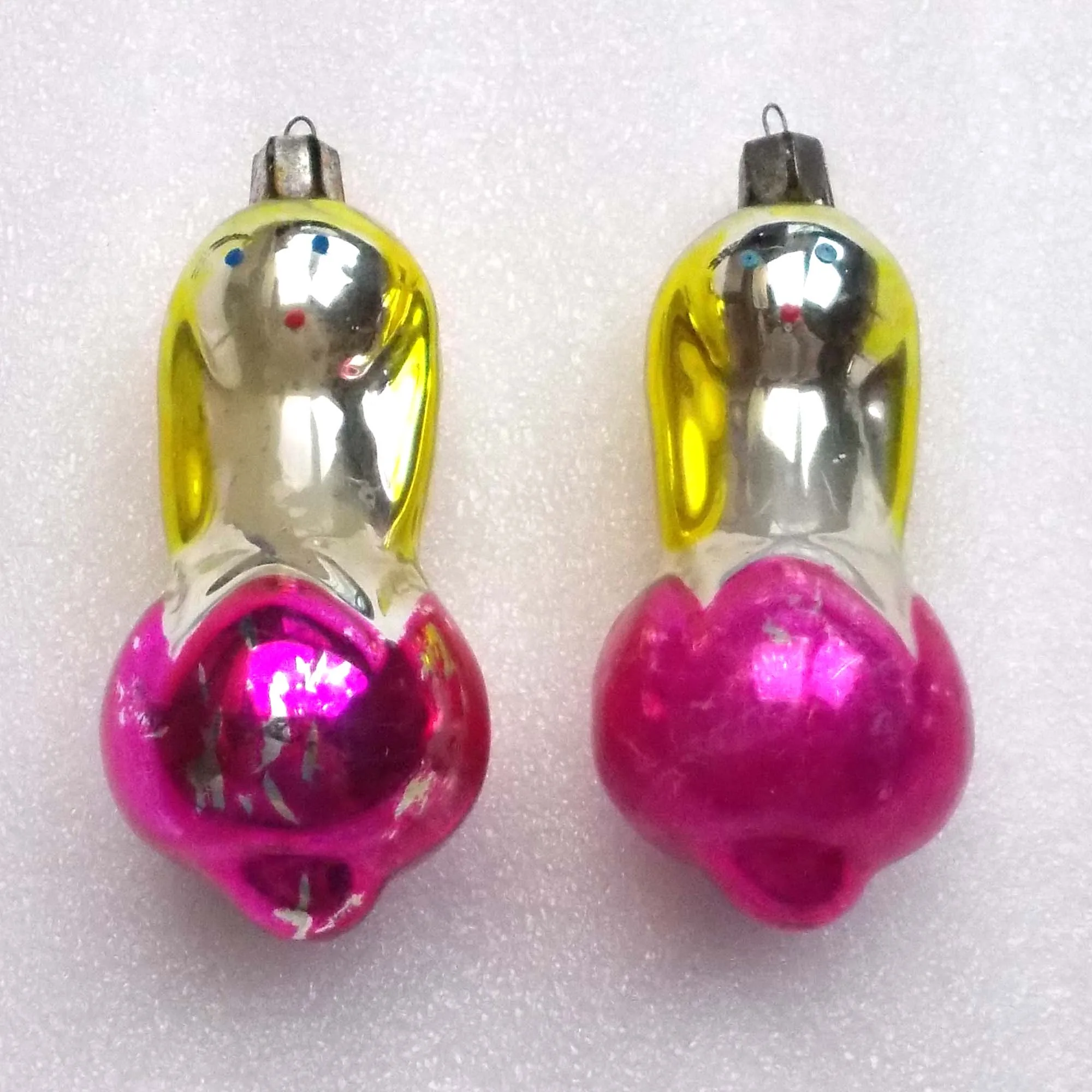 Set of 2 Antique Vintage Glass USSR Christmas Ornaments Doll