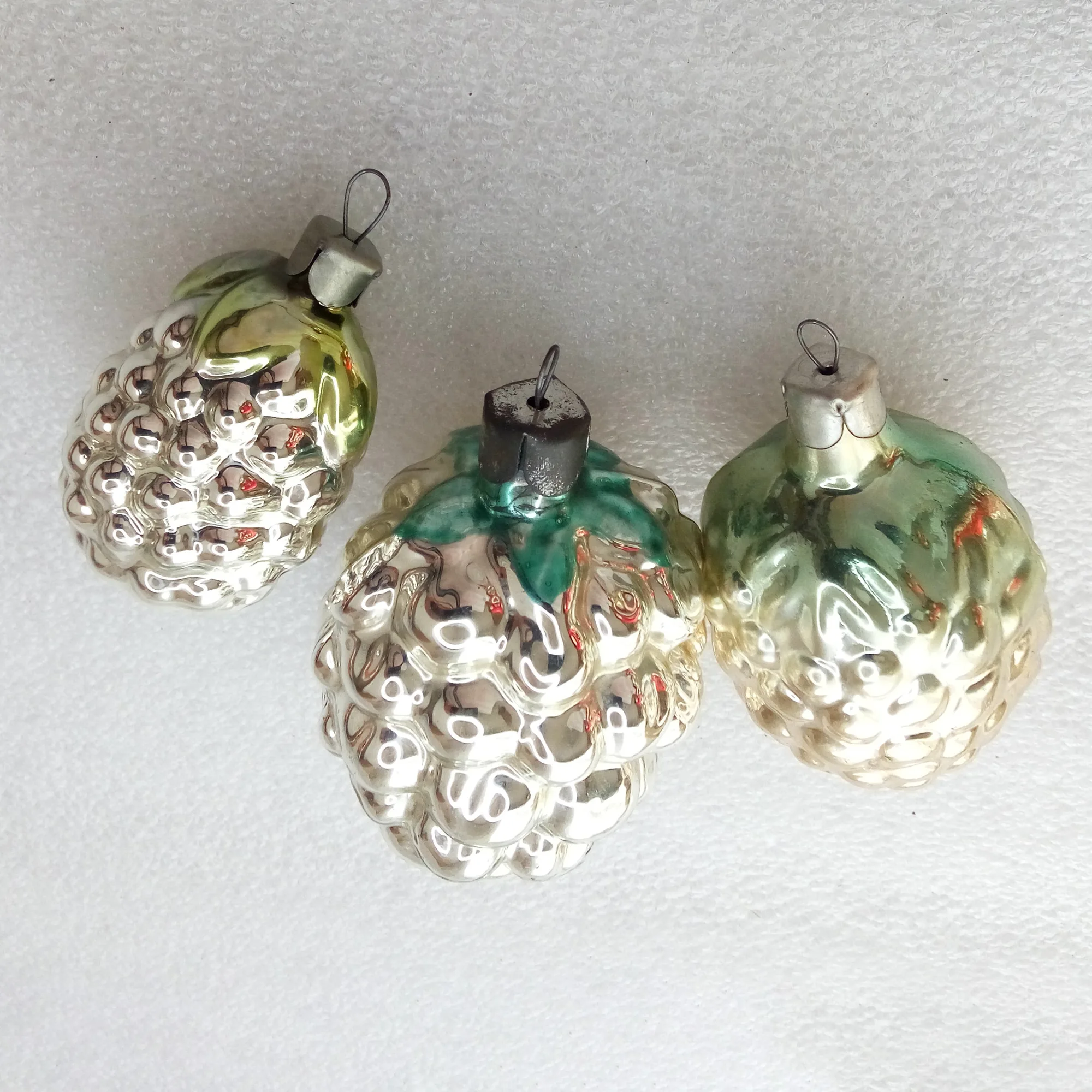 Set of 3 Old Antique Vintage Glass Christmas Ornaments Grapes