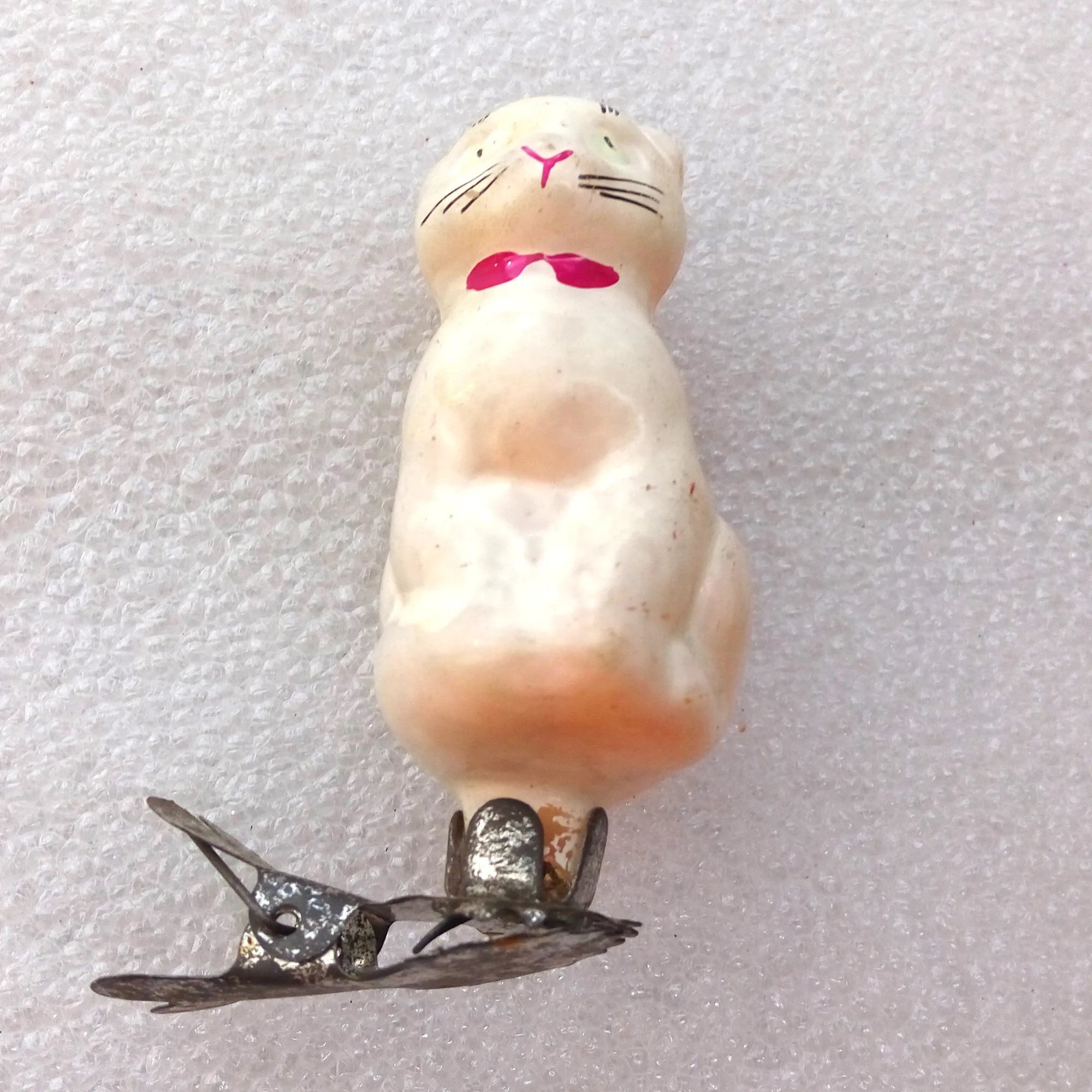 Antique Vintage Glass Christmas Ornament Kitten