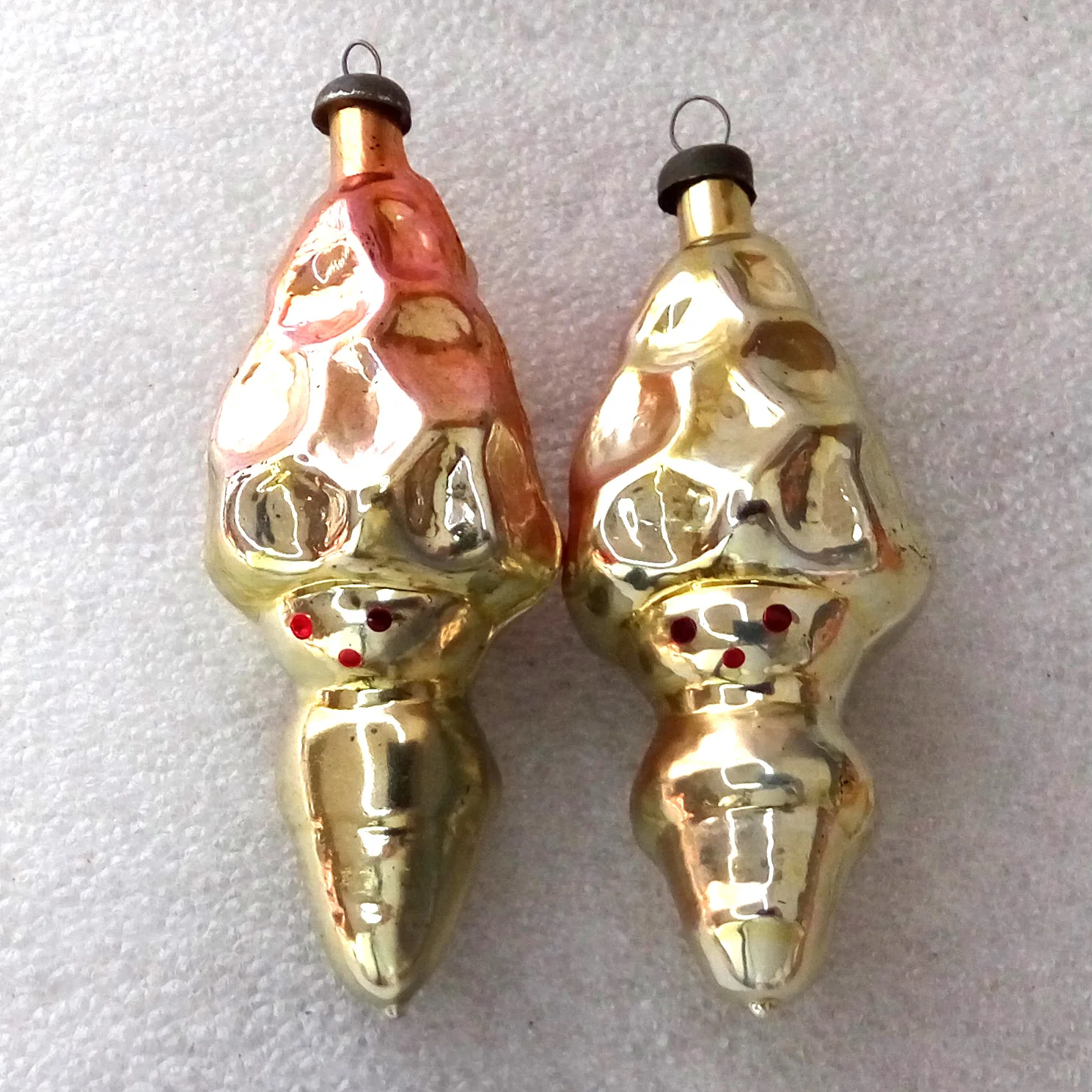 Set of 2 Antique Vintage Glass Christmas Ornaments Mushroom Boys